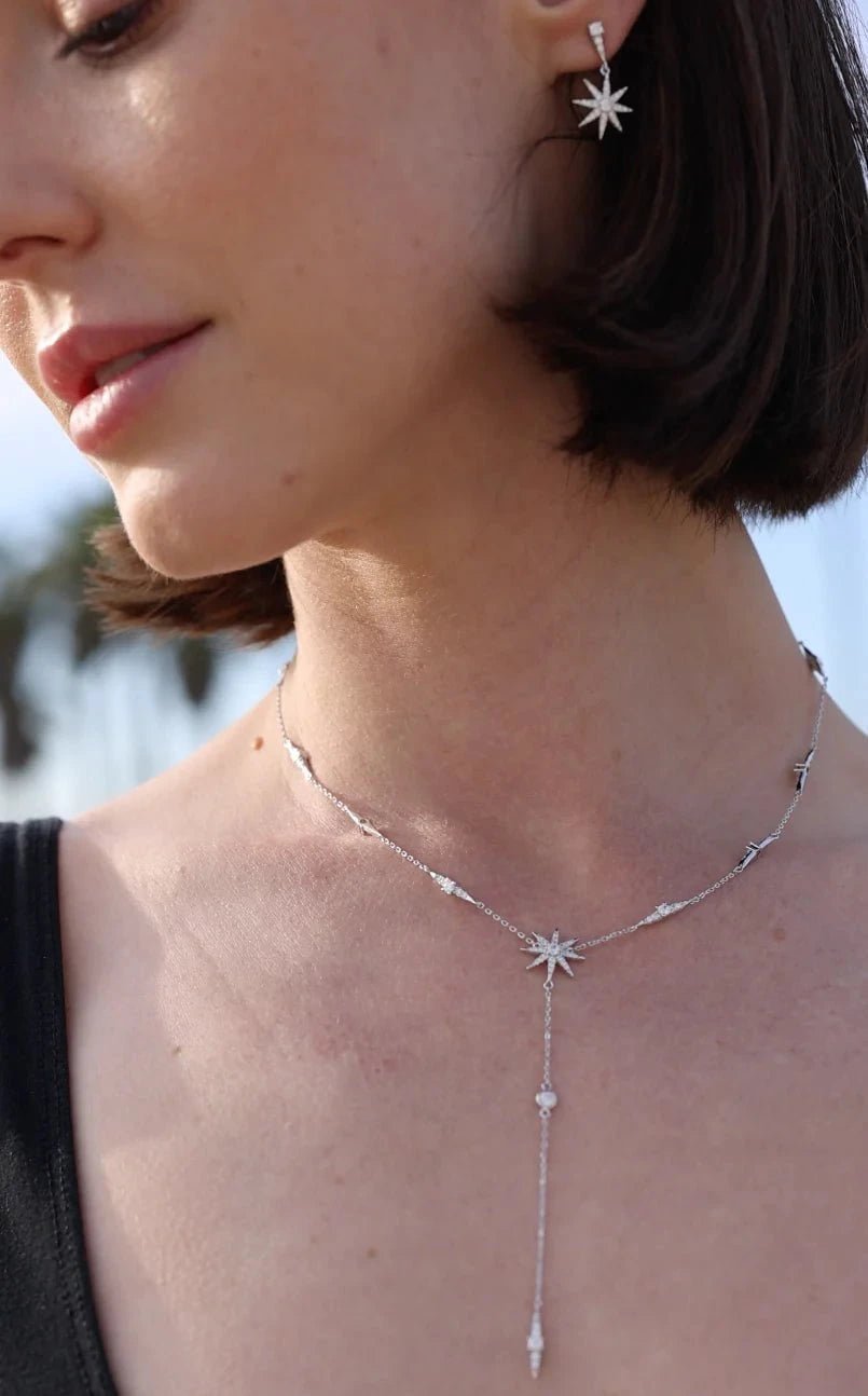 Pole Star Silver Necklace And Earrings Set - ARTSY SILVER