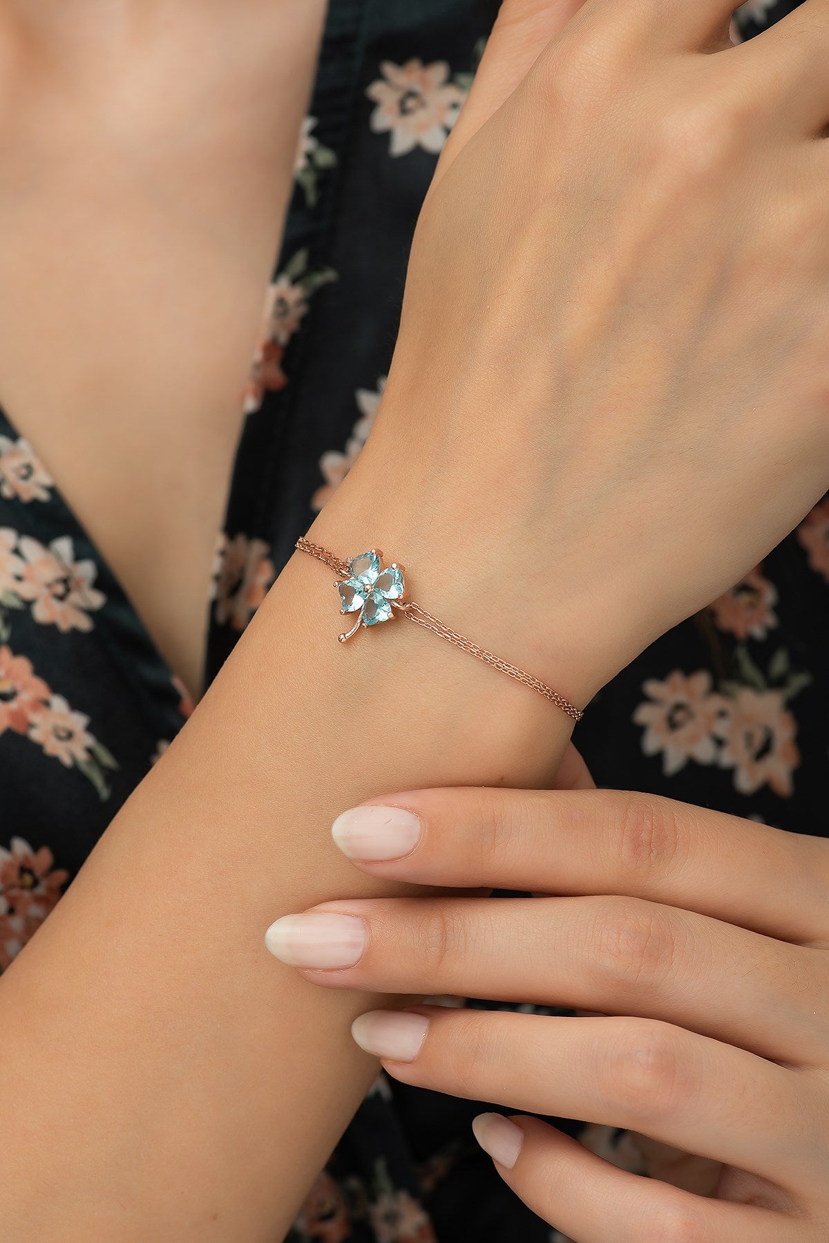 Aquamarine Clover Bracelet