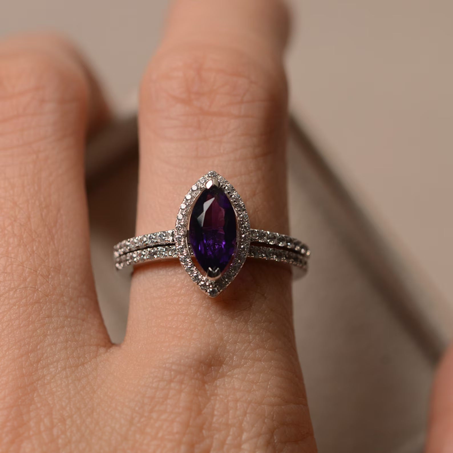 Violet Amethyst Silver 2 set Ring - ARTSY SILVER