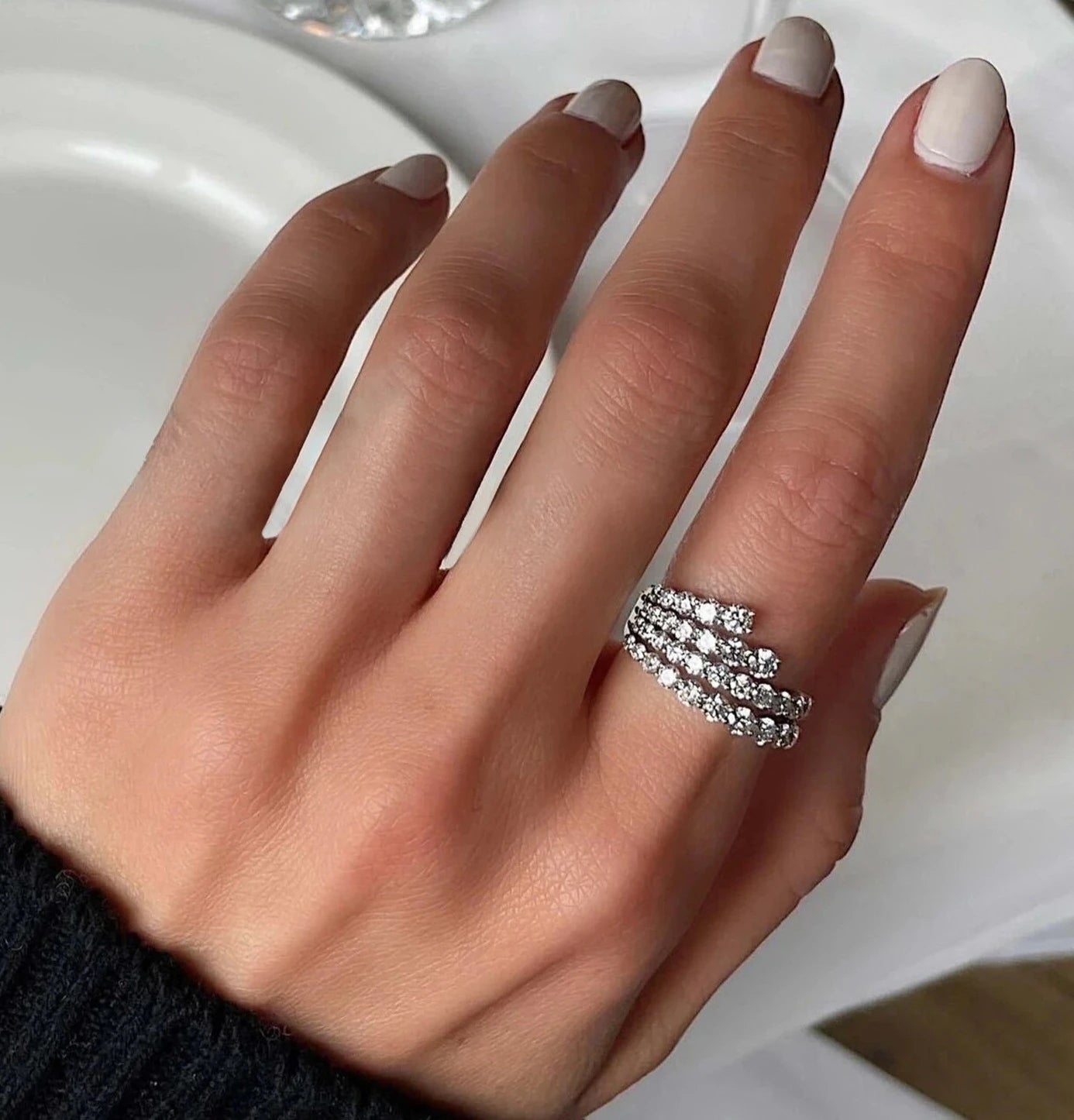 Fanned stone Statement Ring - ARTSY SILVER