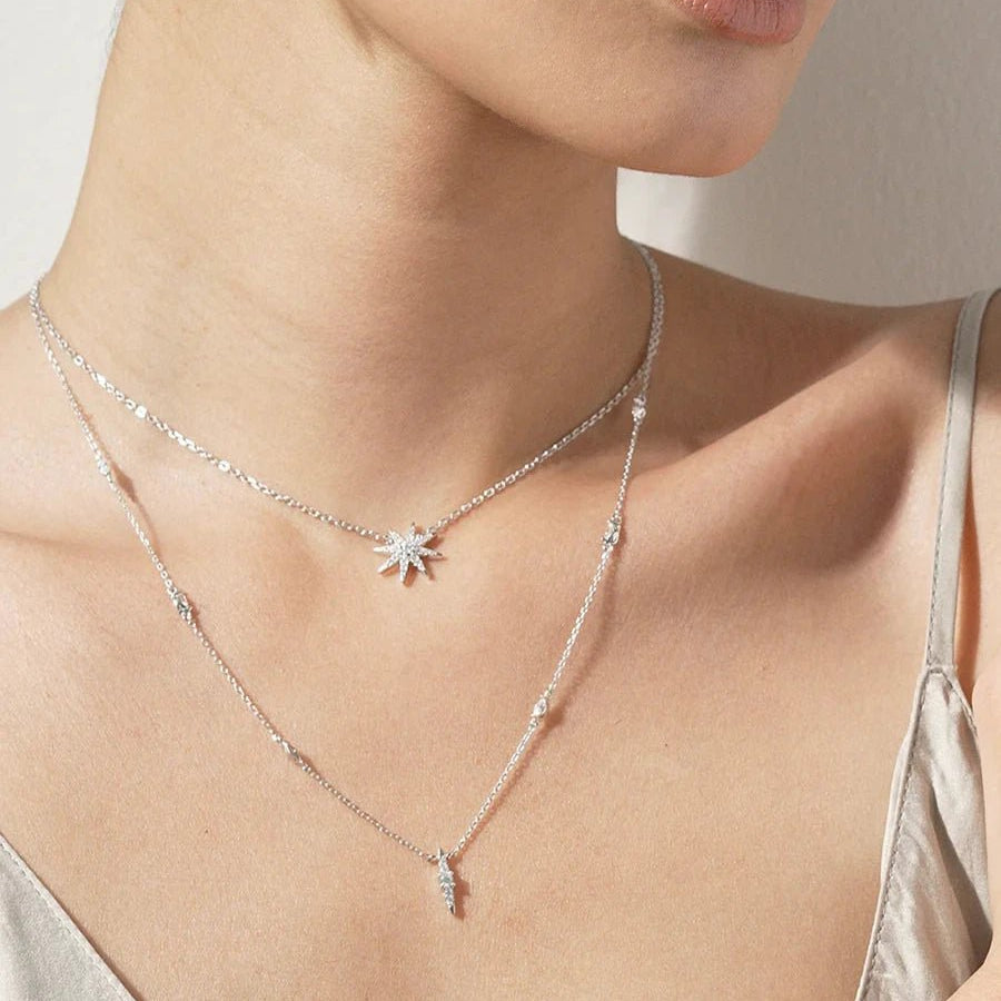 Light Of The Stars Layered Adjustable Necklace - ARTSY SILVER