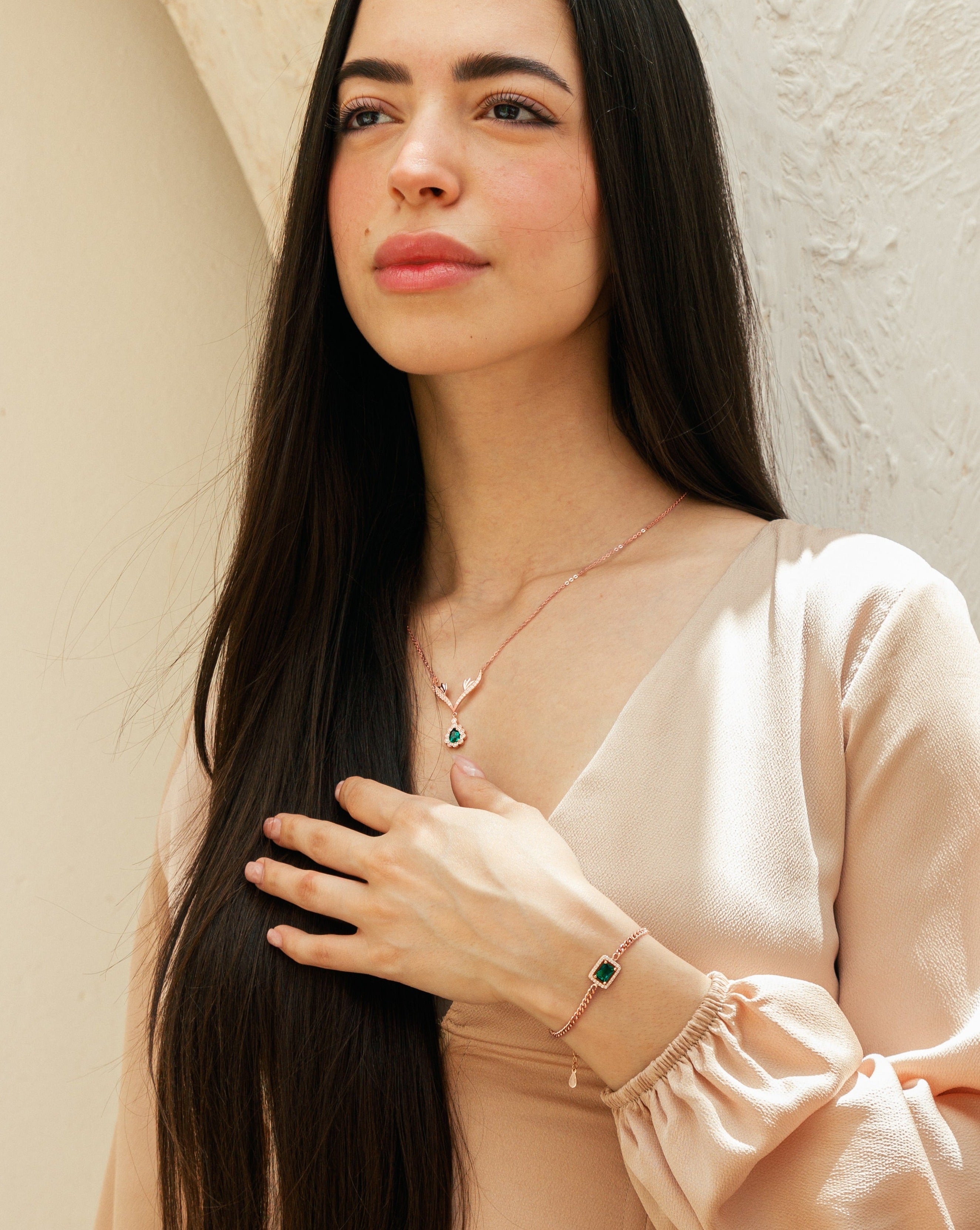 Green Zircon Stone Necklace & Bracelet Set