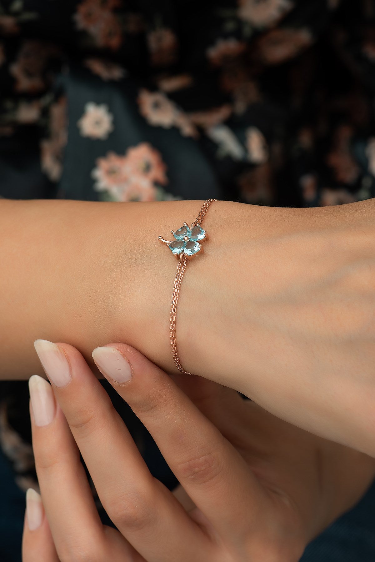 Aquamarine Clover Bracelet