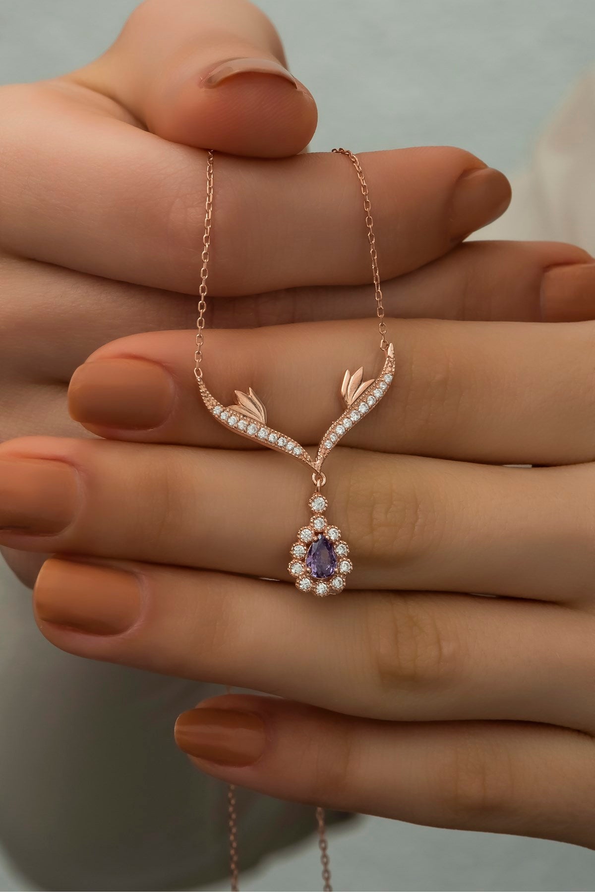 Deer Charm Purple Zircon Necklace - ARTSY SILVER