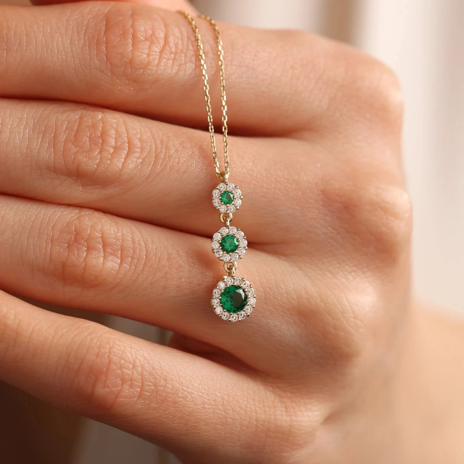Three Wishes Emerald Stone Necklace - ARTSY SILVER