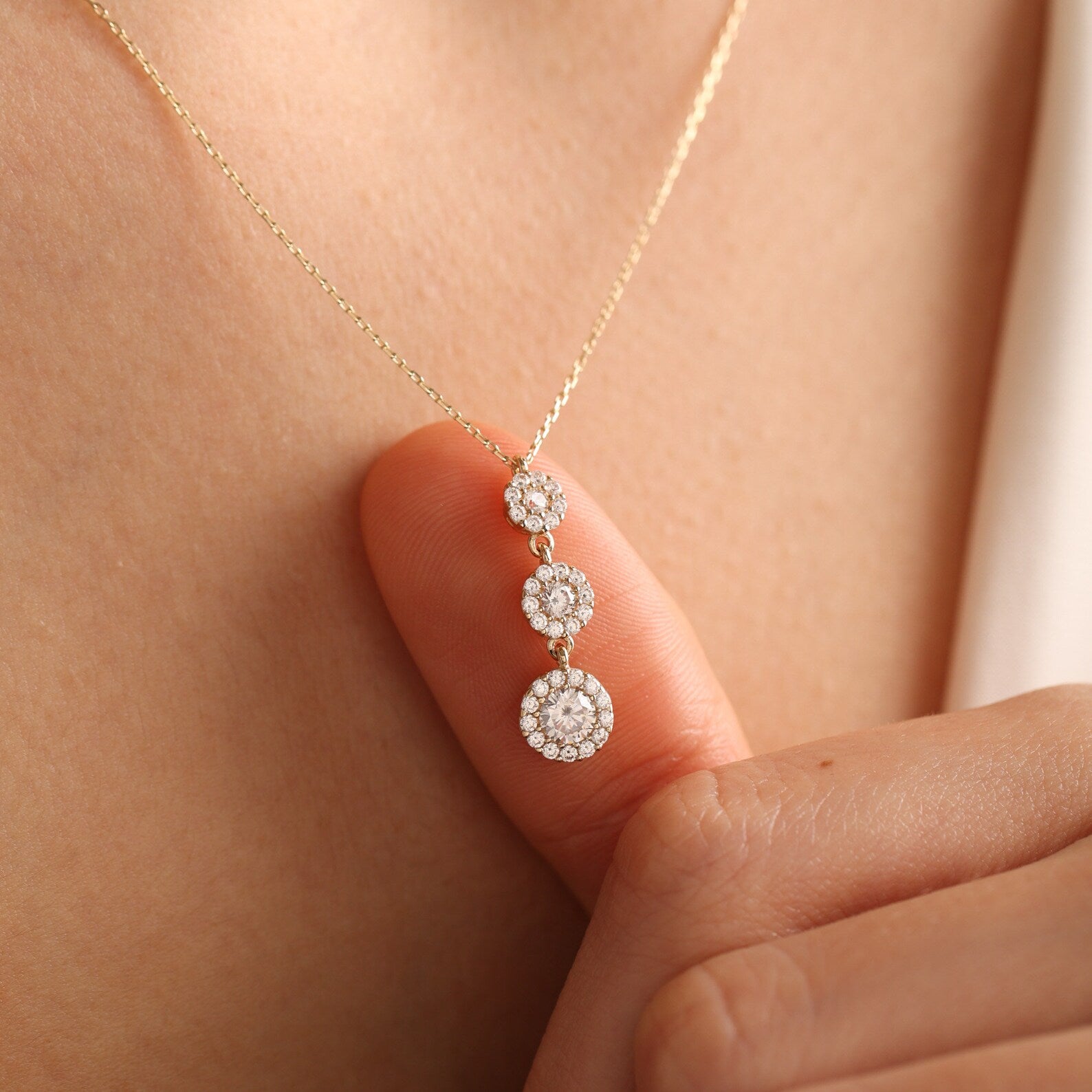 Three Wishes White Zircon Stone Necklace - ARTSY SILVER