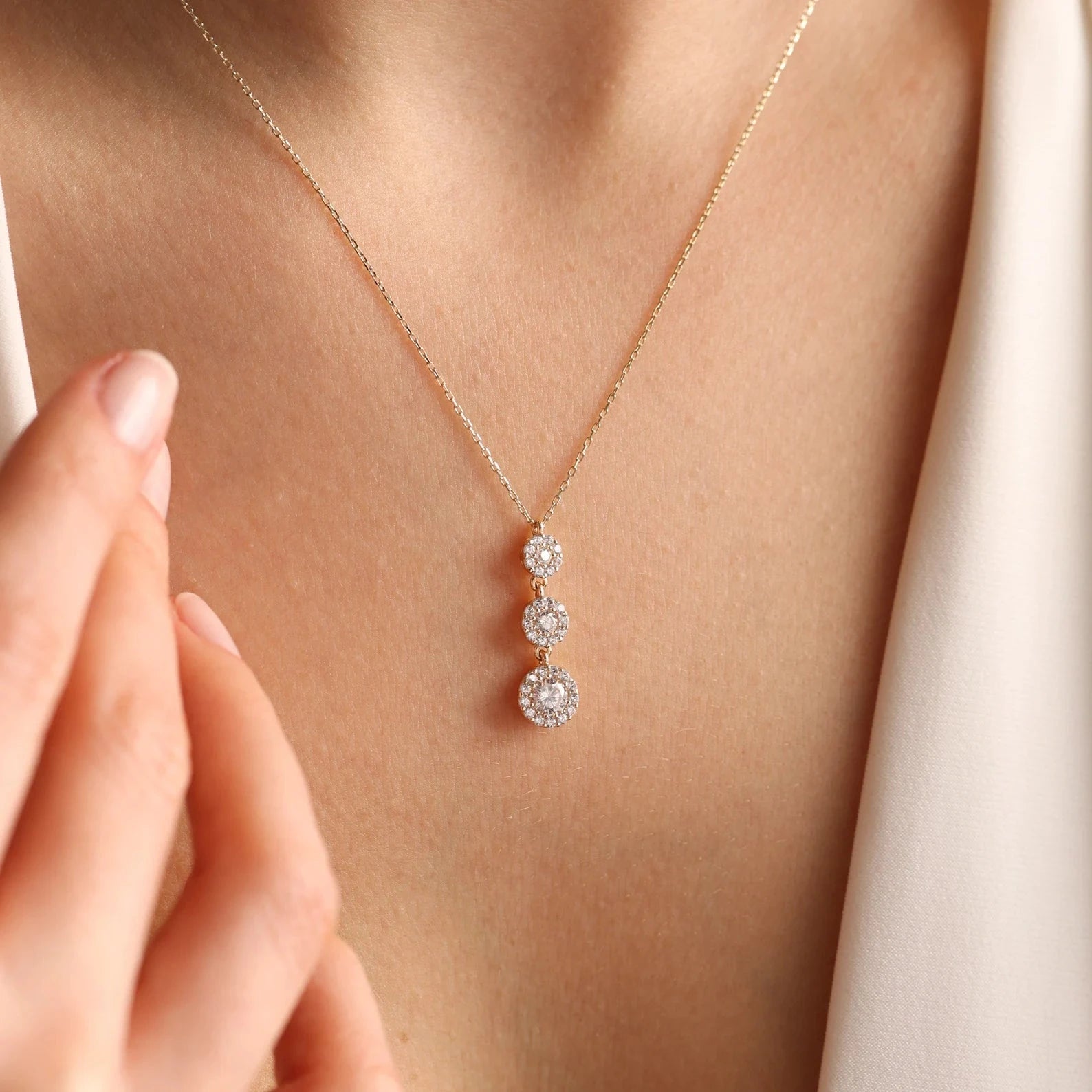 Three Wishes White Zircon Stone Necklace - ARTSY SILVER