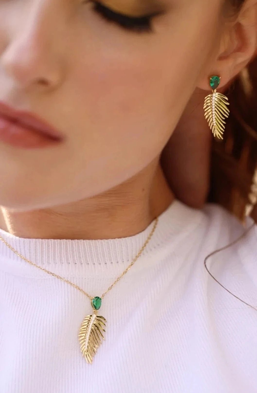 Palma Emerald Necklace and Earrings Set - ARTSY SILVER