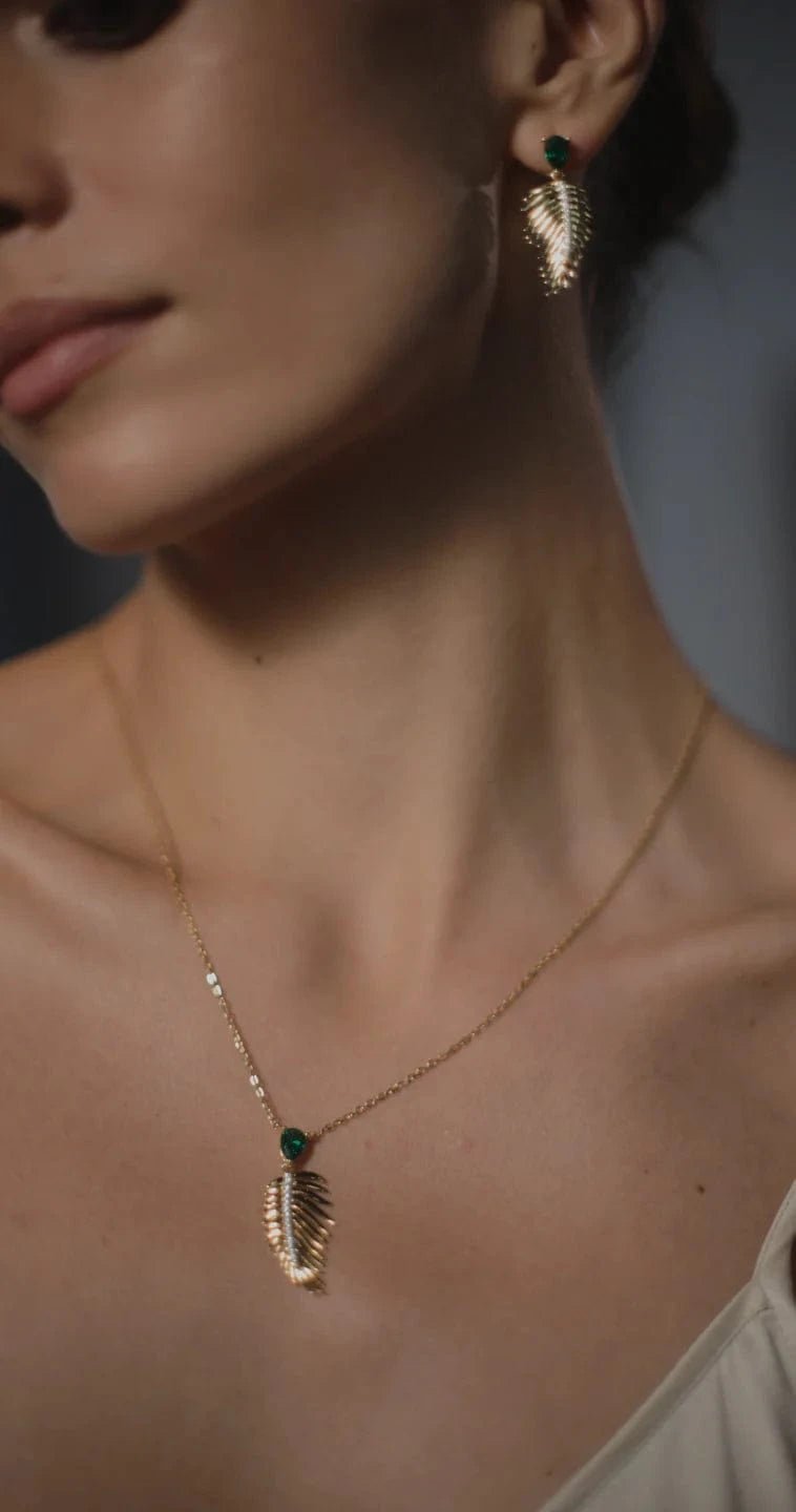 Palma Emerald Necklace and Earrings Set - ARTSY SILVER