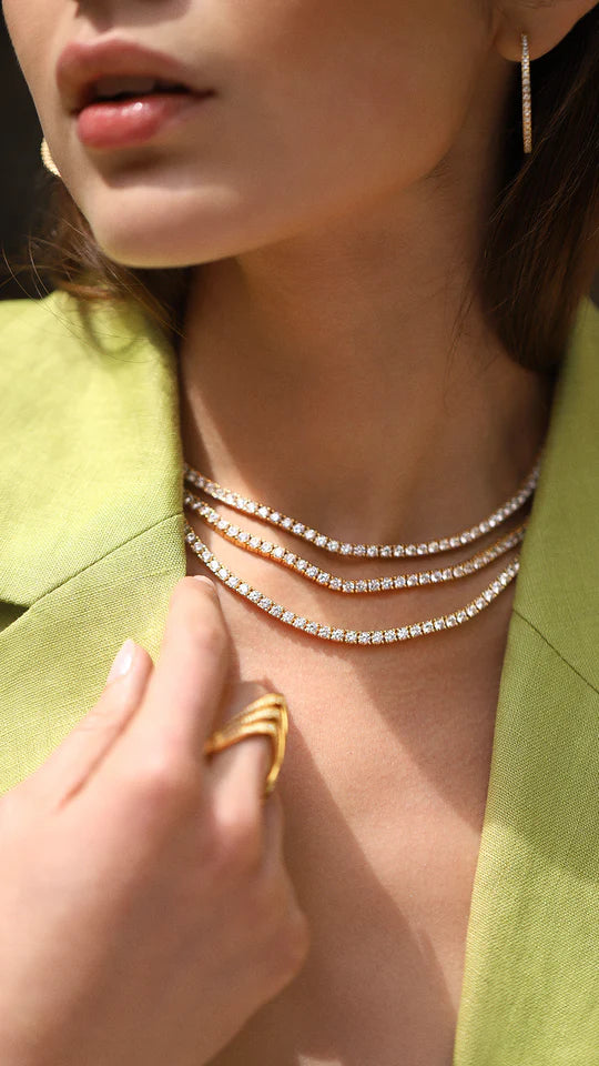 3mm Tennis Necklace Gold Plating