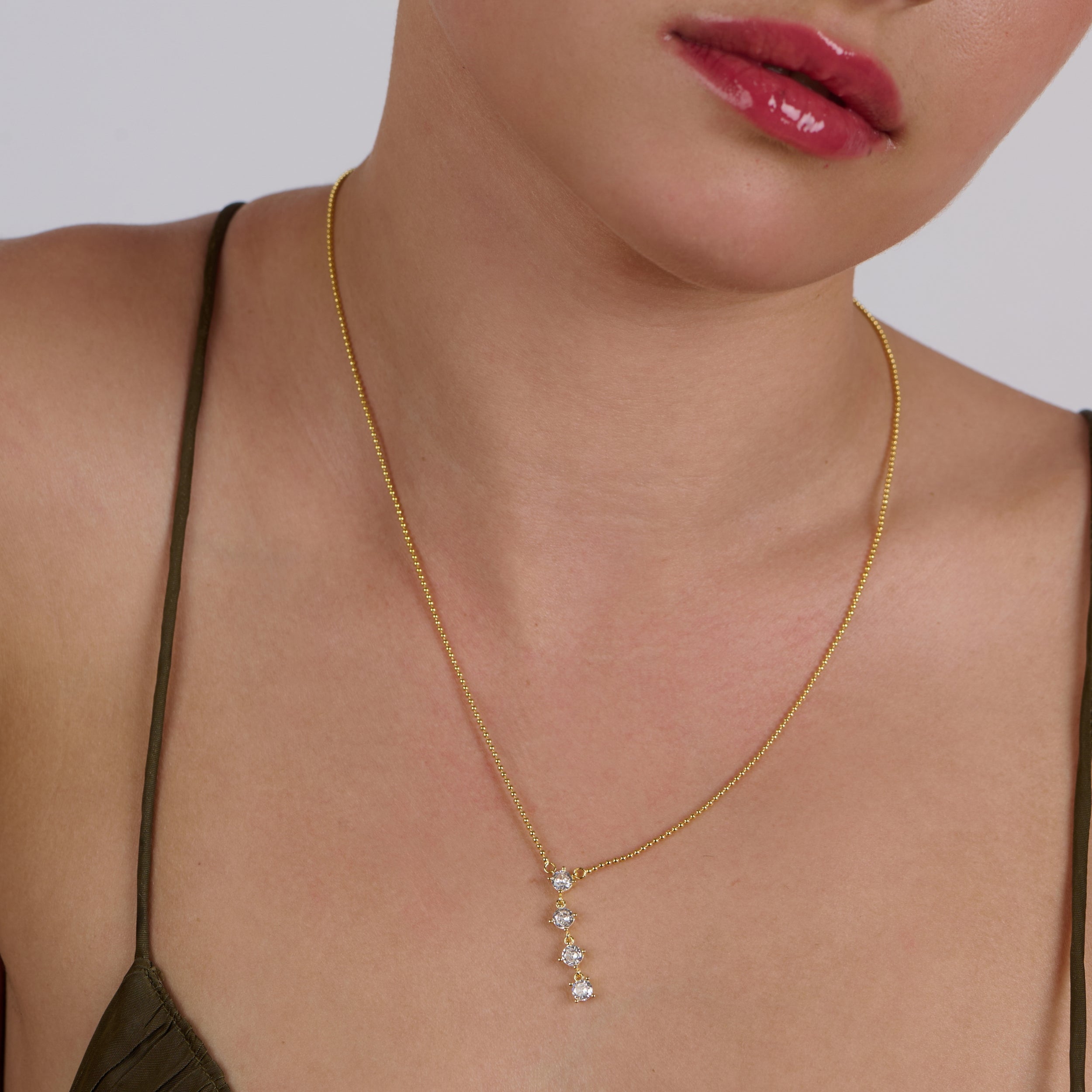 4 Stones Zircon Drop Y Necklace