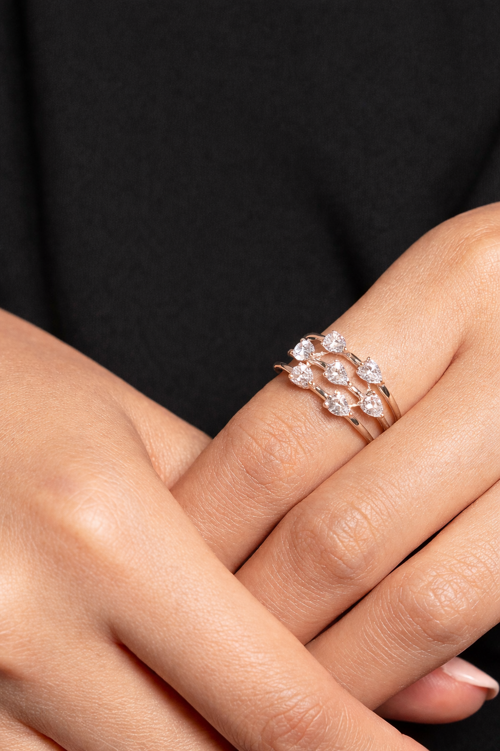 7 Pear Zircon Stones Ring Silver