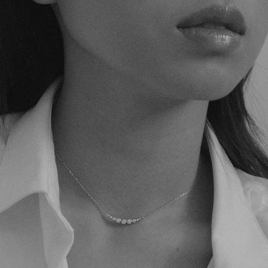 9 Round Sones Necklace Silver - ARTSY SILVER