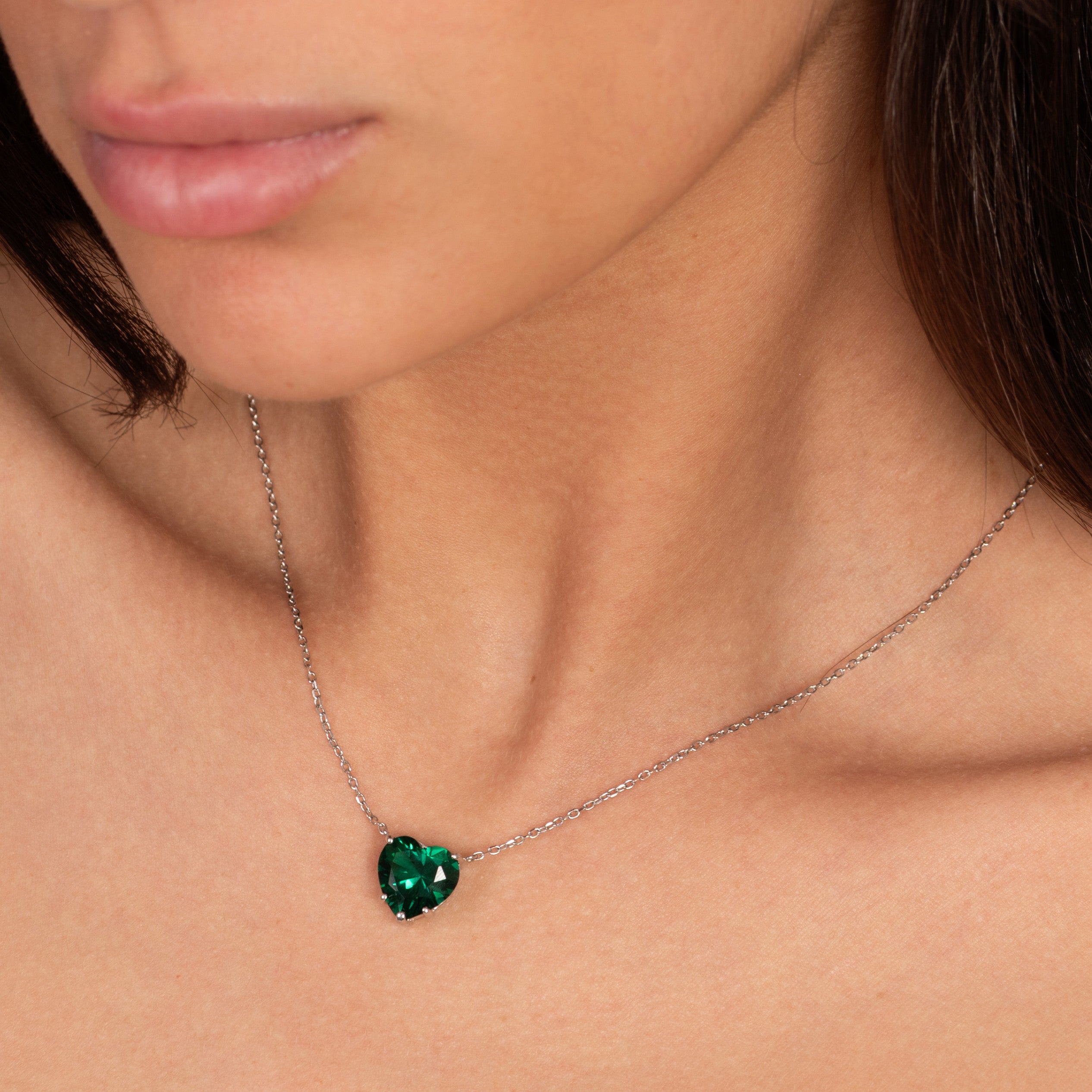 Adore You Silver Emerald Heart Necklace