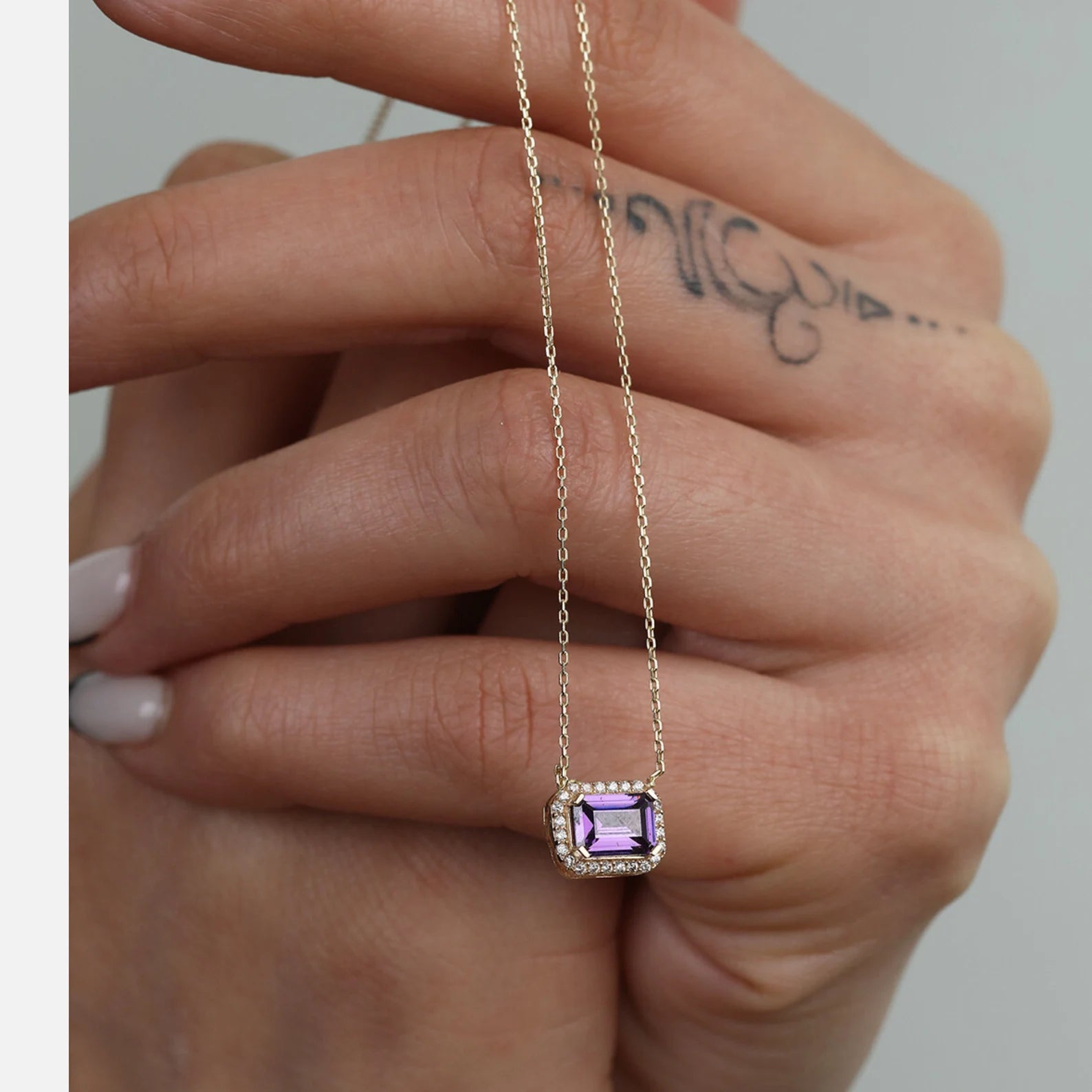 Amethyst Stone Emerald Cut Necklace