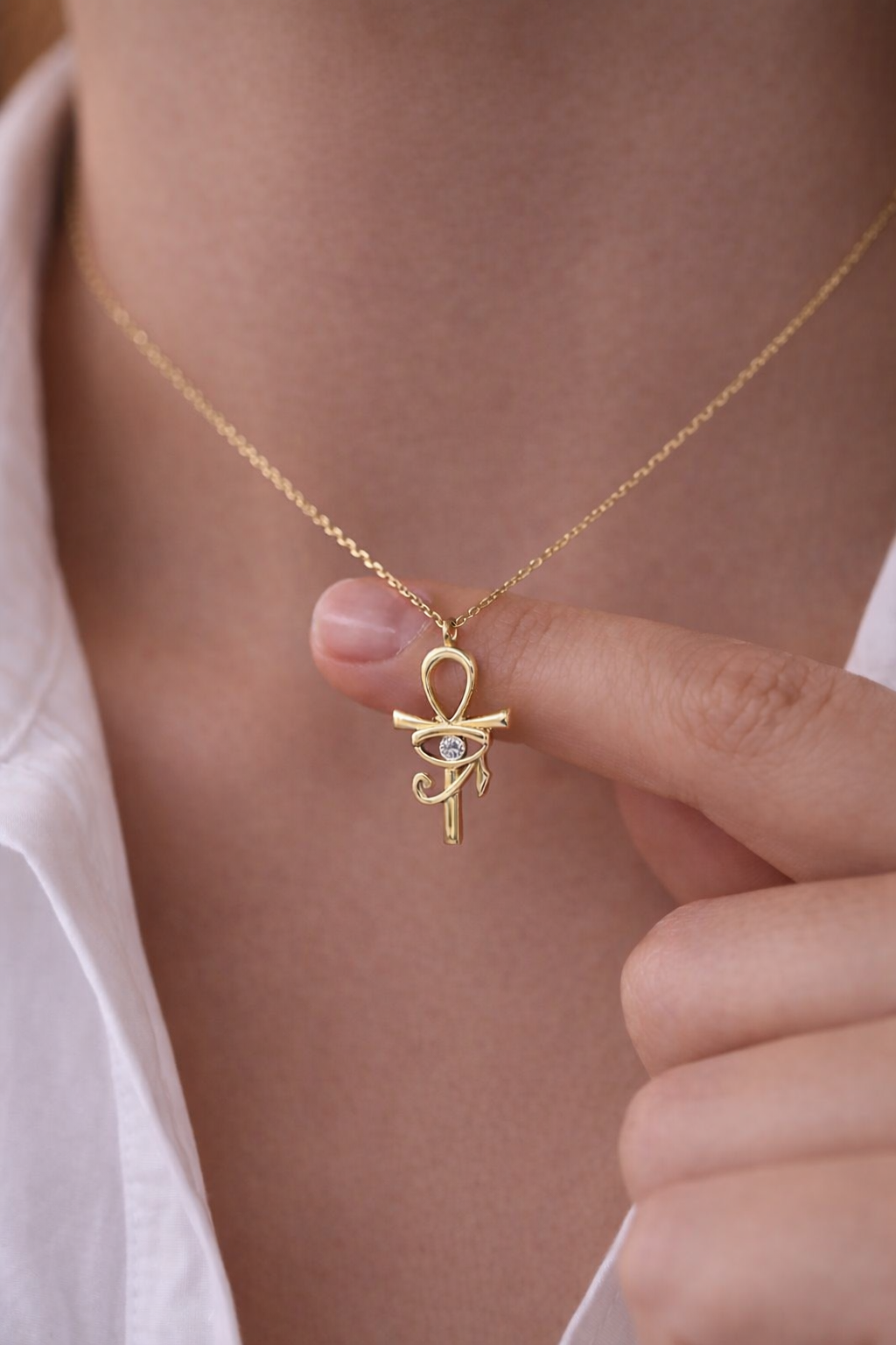 Ankh Zircon Stone Necklace