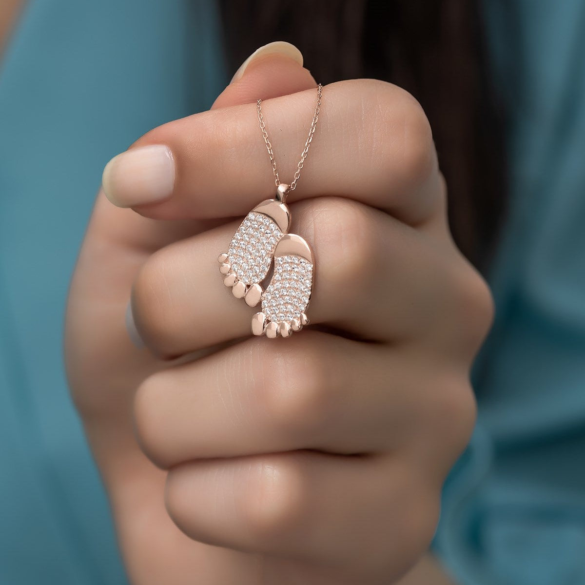 Baby Feet Zircon Stone Necklace - ARTSY SILVER