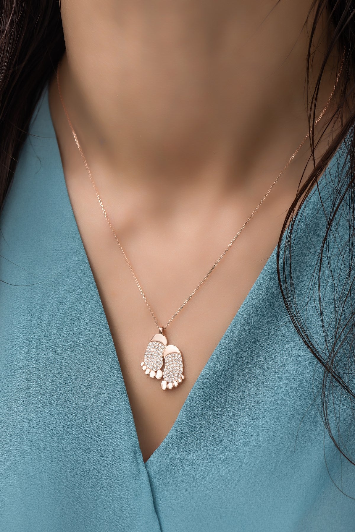 Baby Feet Zircon Stone Necklace - ARTSY SILVER