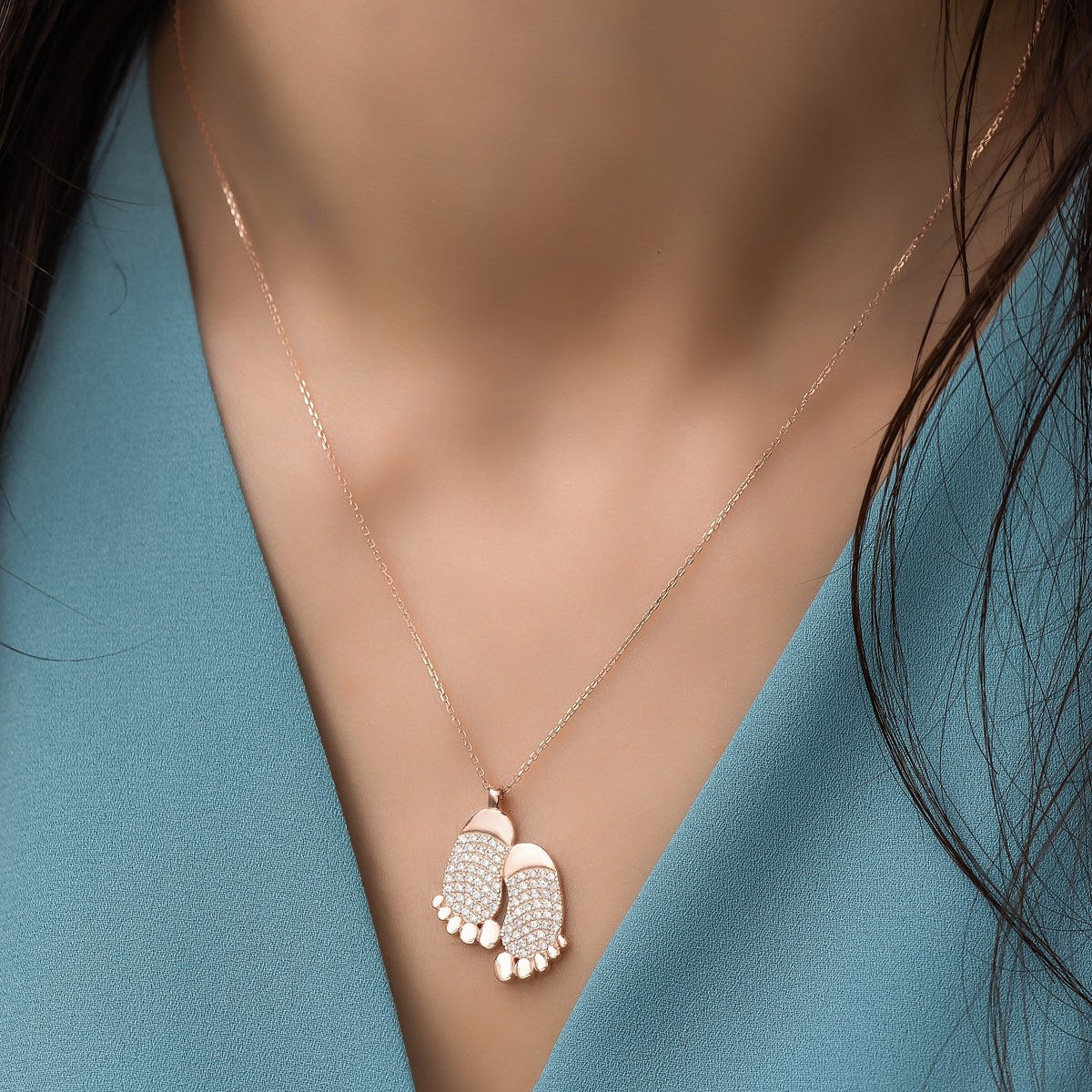 Baby Feet Zircon Stone Necklace - ARTSY SILVER