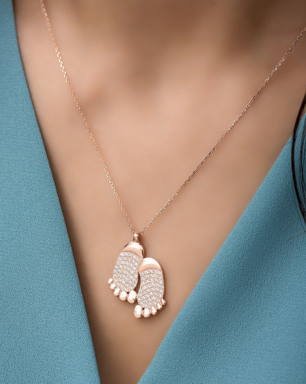 Baby Feet Zircon Stone Necklace - ARTSY SILVER