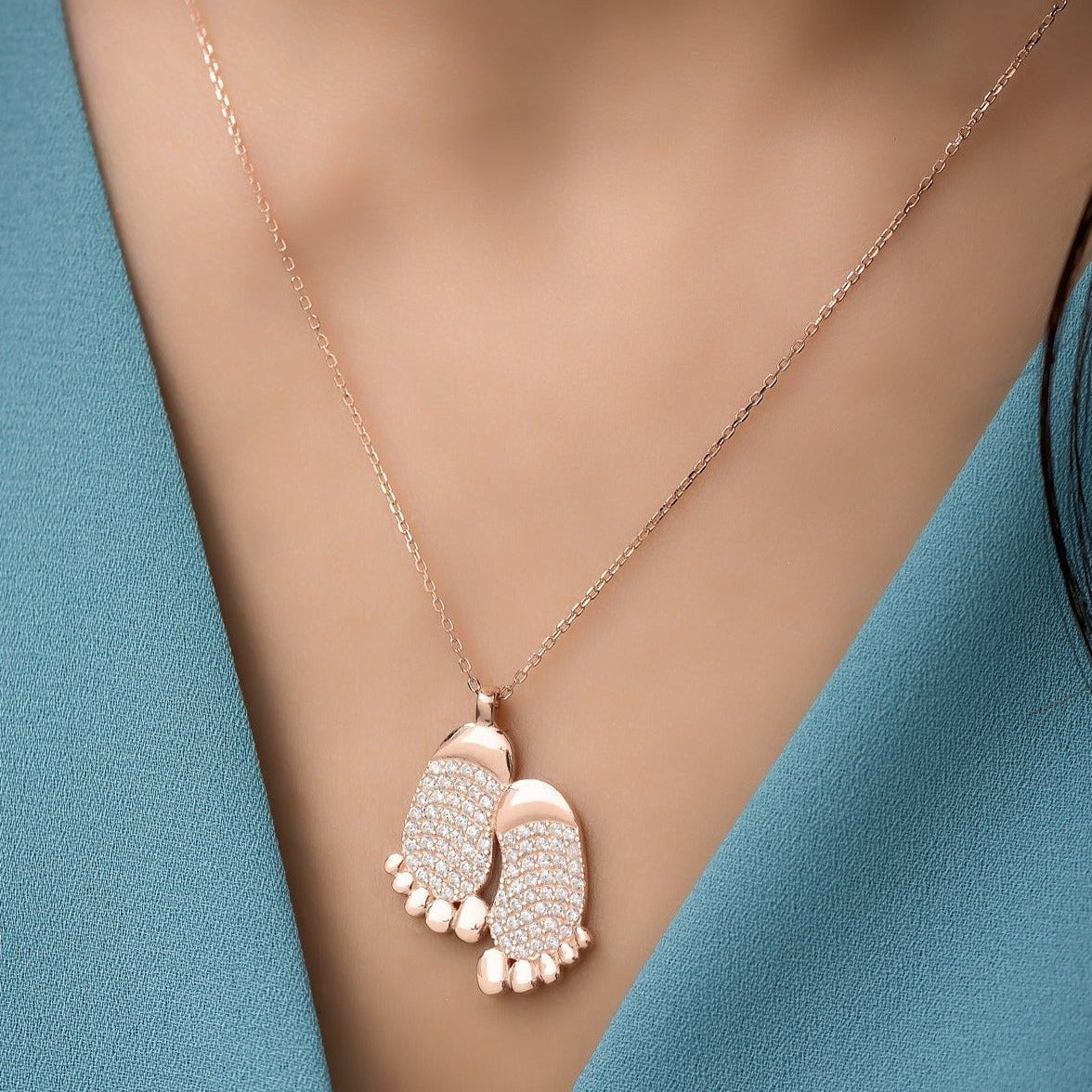 Baby Feet Zircon Stone Necklace - ARTSY SILVER