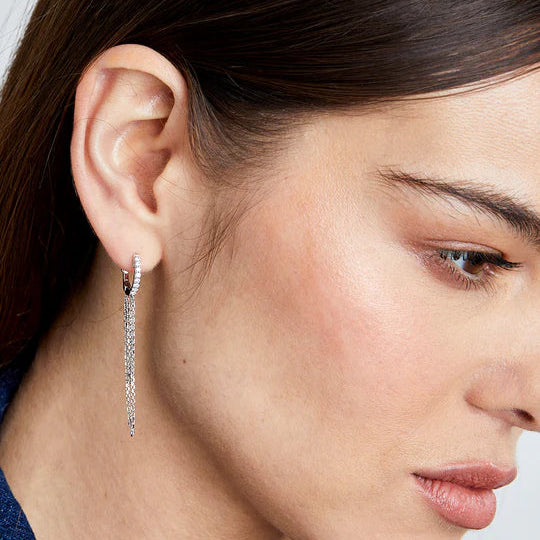 Mini Hoop Silver Chain Earrings