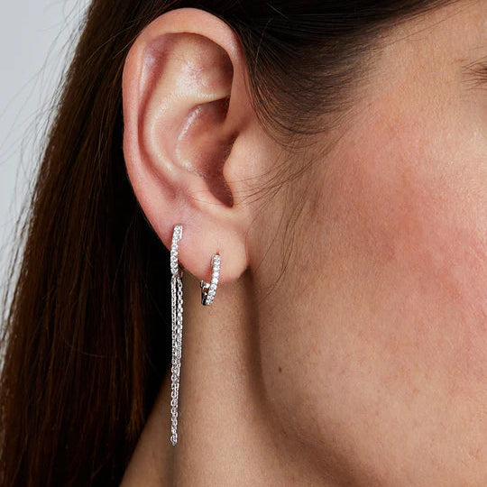 Mini Hoop Silver Chain Earrings