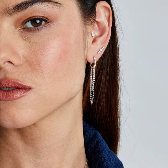 Mini Hoop Silver Chain Earrings