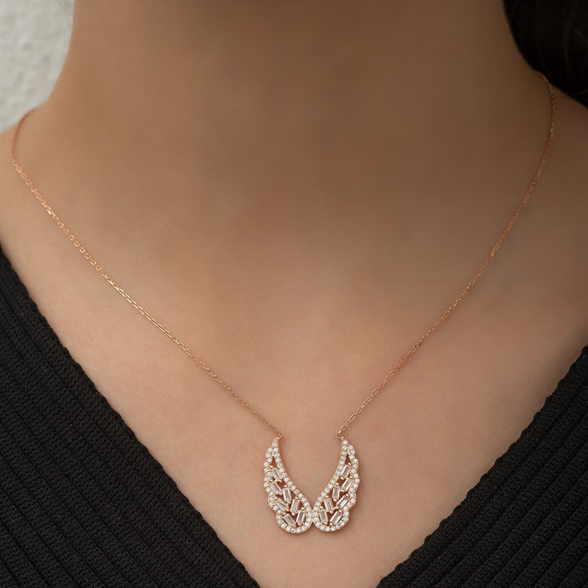 Baguette Stone Angel Wing Necklace - ARTSY SILVER