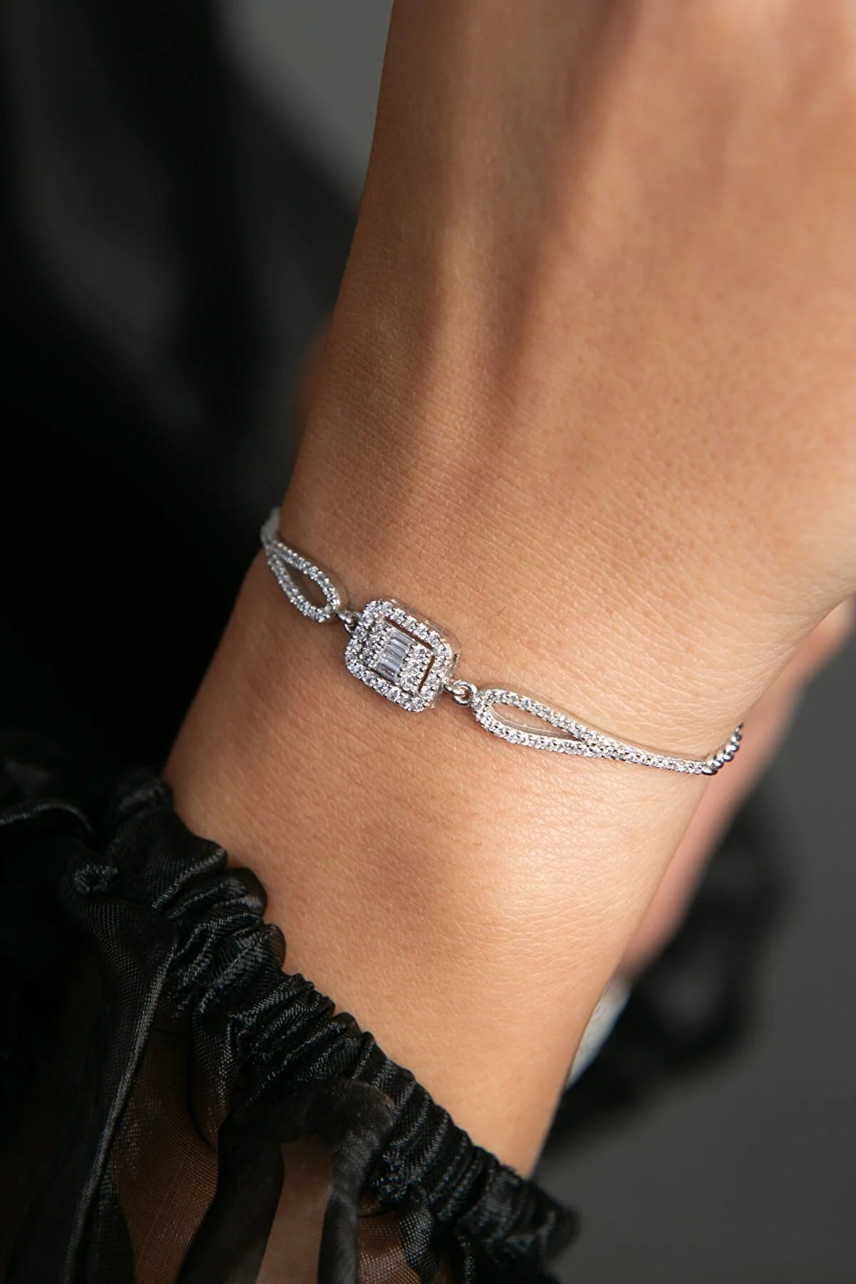 Baguette Stone  Silver Bracelet