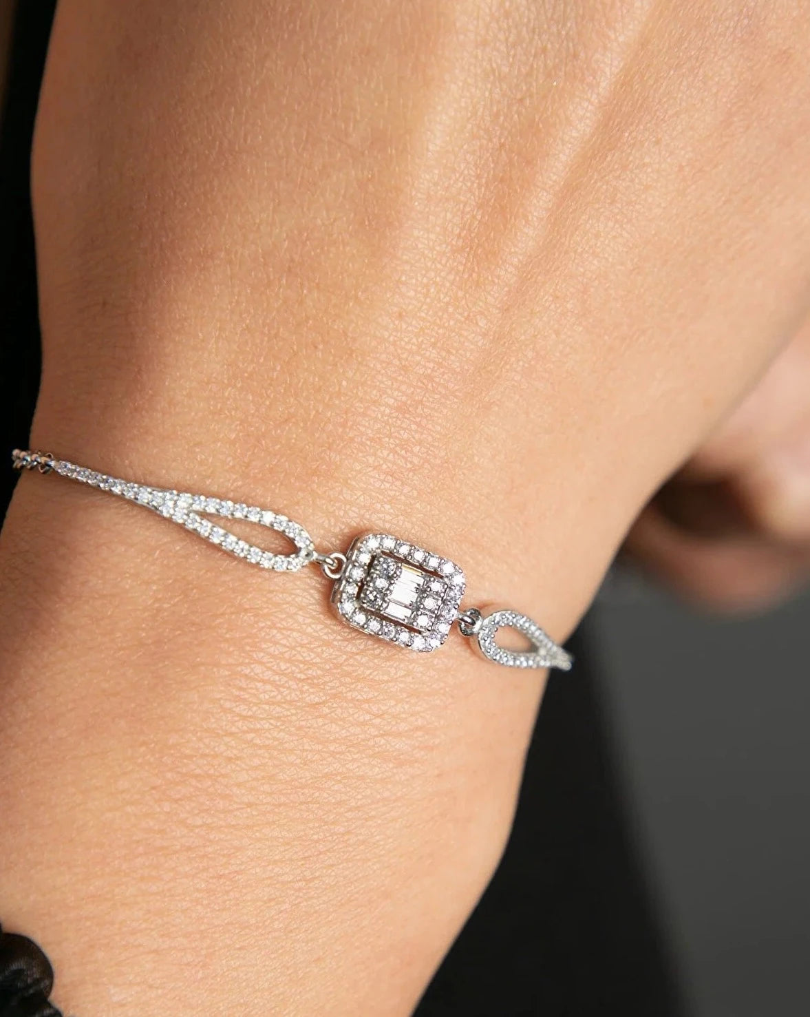 Baguette Stone  Silver Bracelet