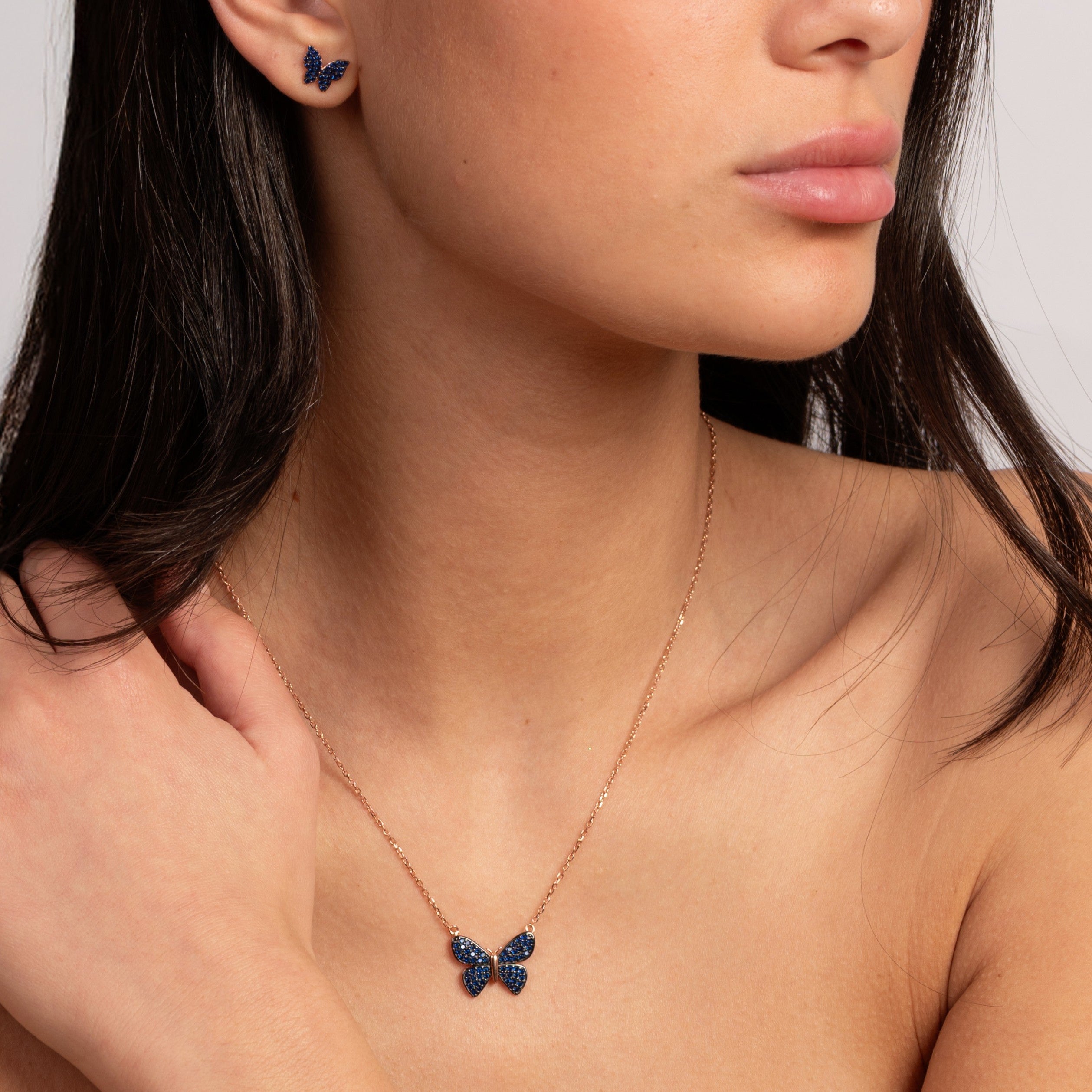 Blue Butterfly Necklace & Earrings Set