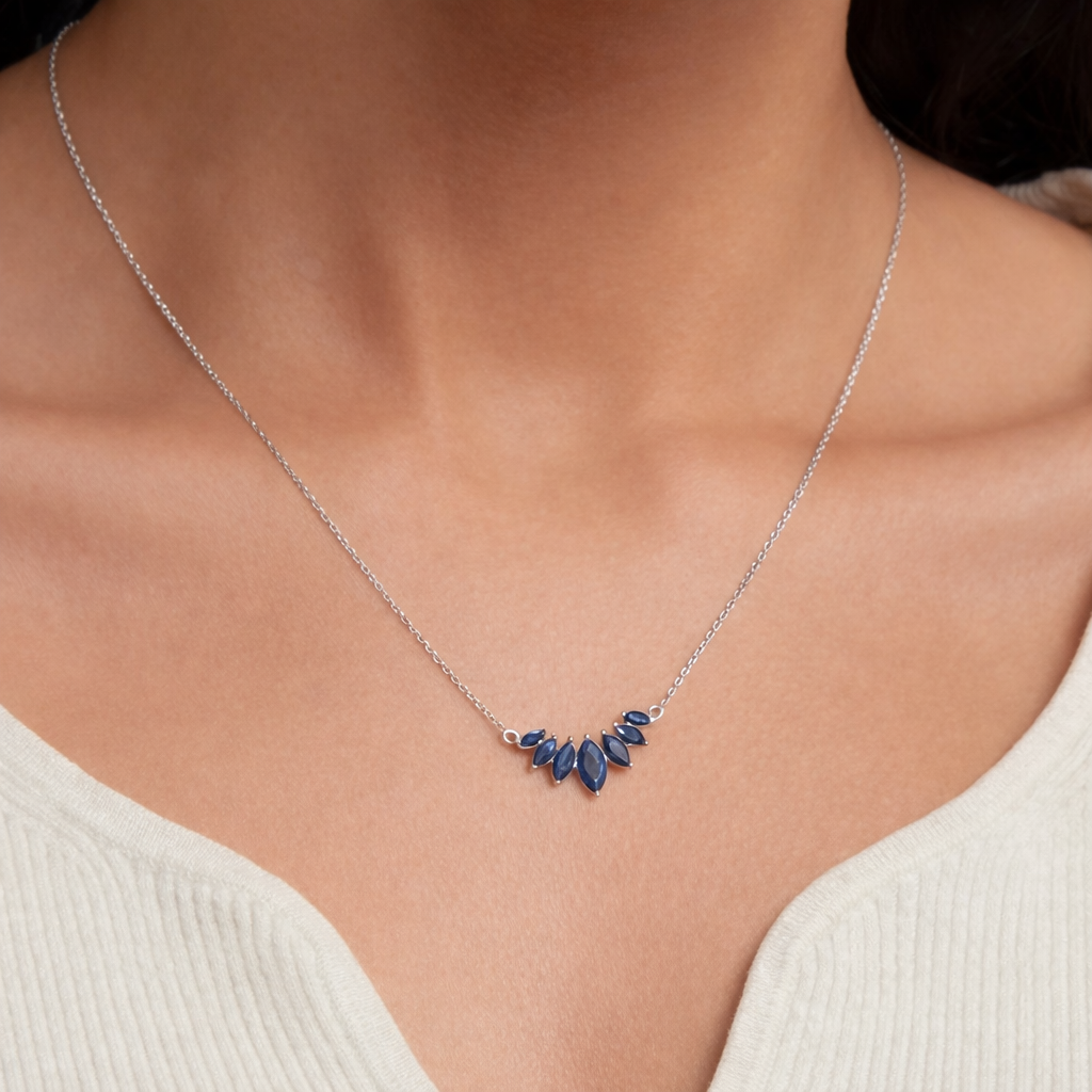 blue Sapphire Silver Necklace - woman's & Earrings Set I ARTSY SILVER