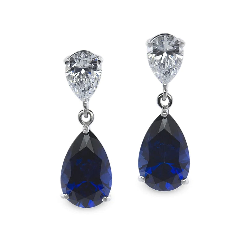 Blue Sapphire Double Pear Drop Earrings