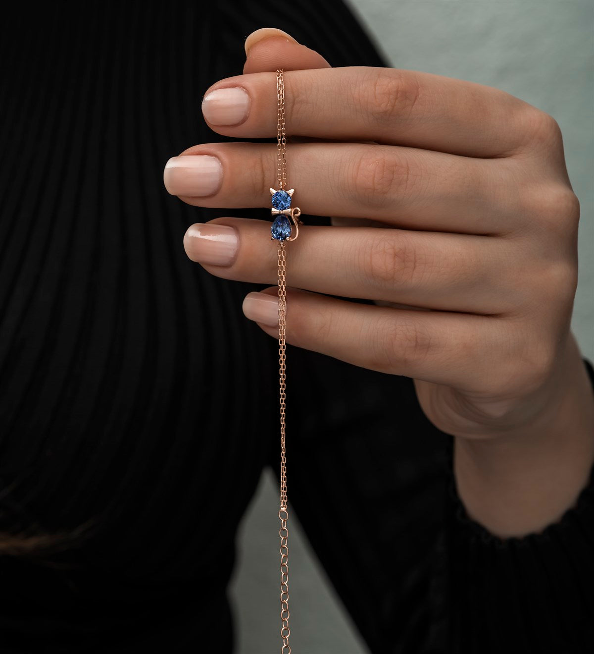 Blue Zircon Stone Cat Bracelet
