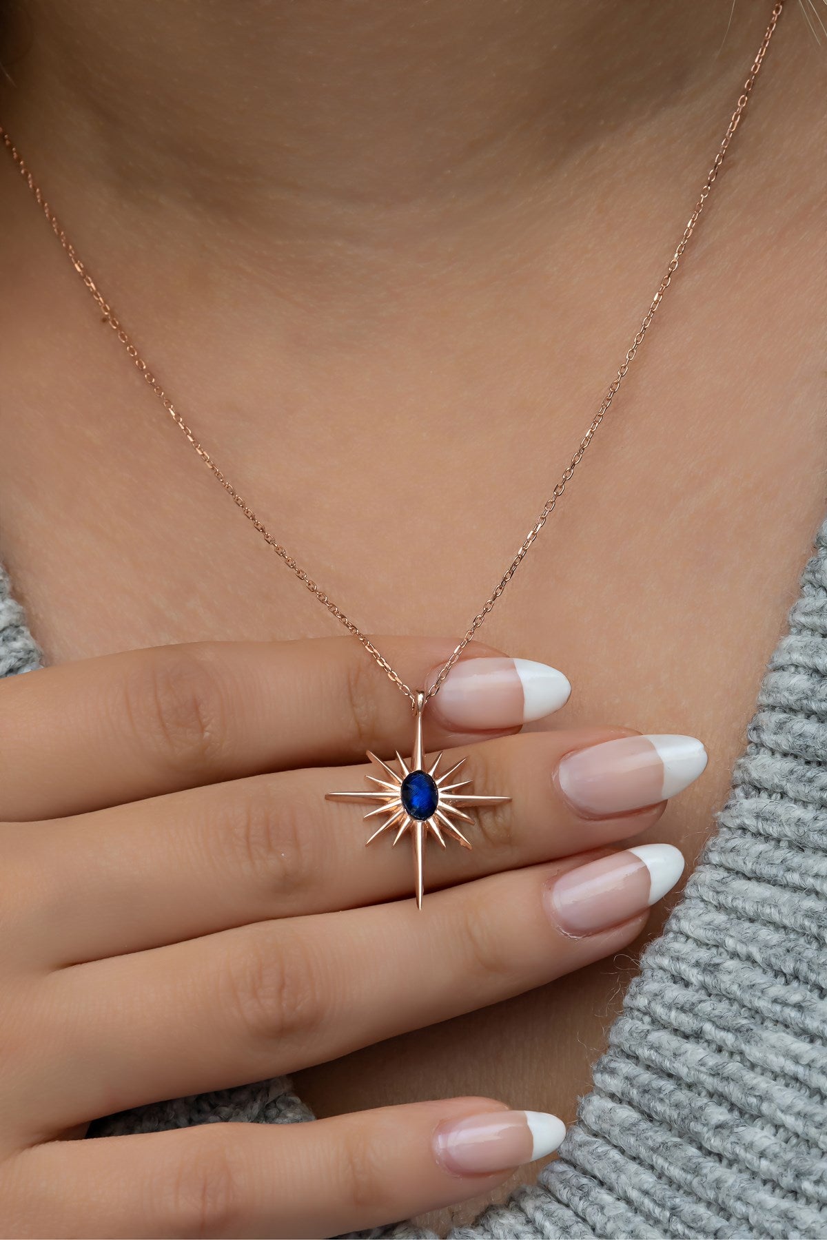 Blue Zircon Stone Pole Star Necklace