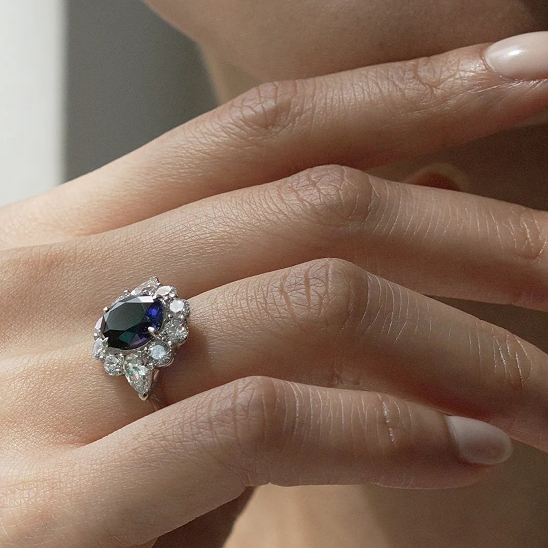 Art Deco Blue Sapphire Ring - ARTSY SILVER