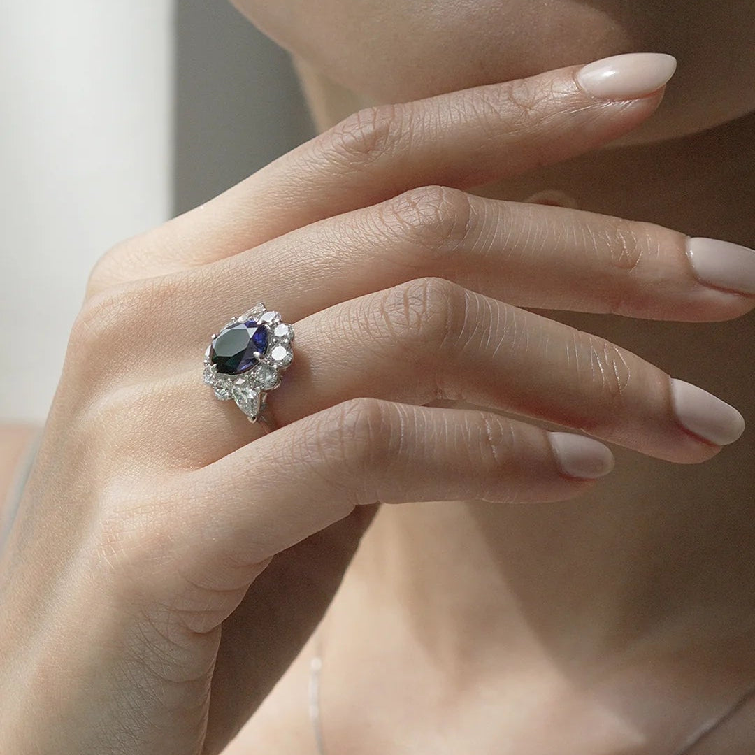 Art Deco Blue Sapphire Ring - ARTSY SILVER