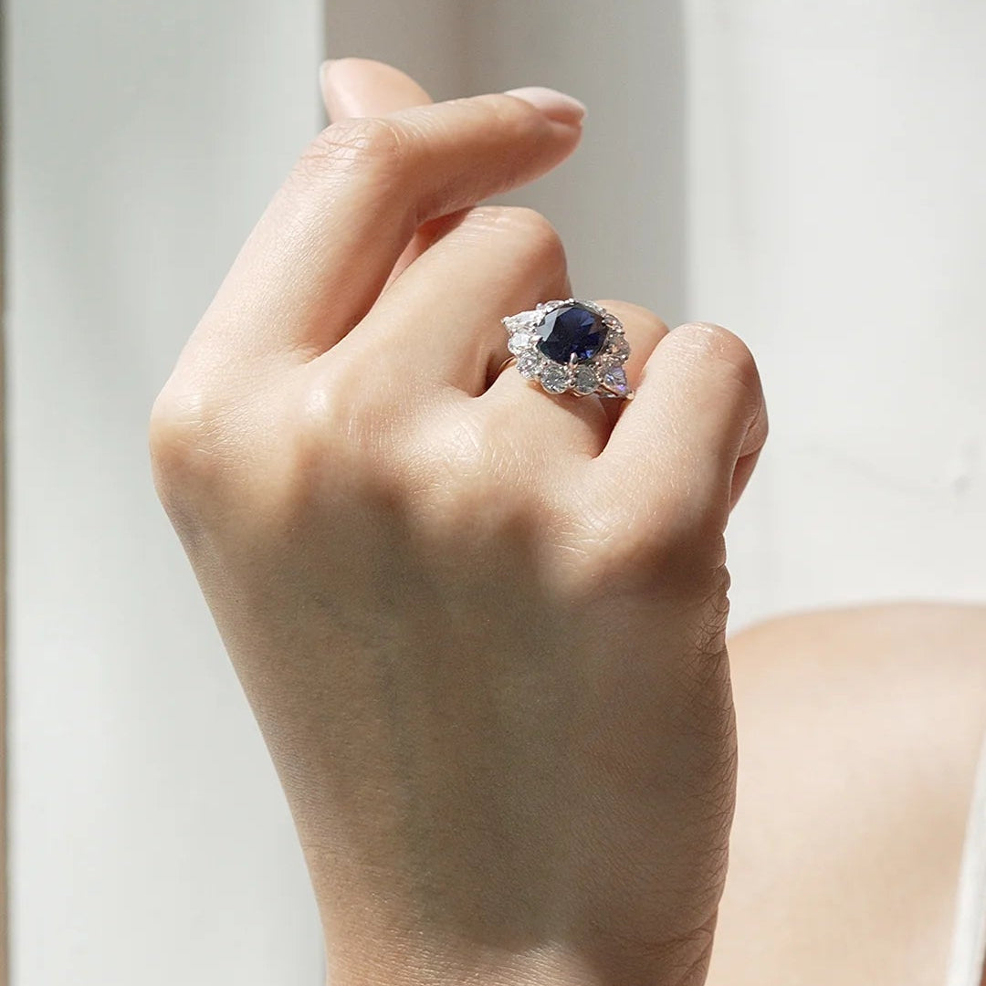 Art Deco Blue Sapphire Ring - ARTSY SILVER