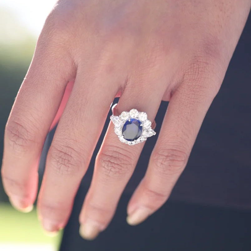 Art Deco Blue Sapphire Ring - ARTSY SILVER