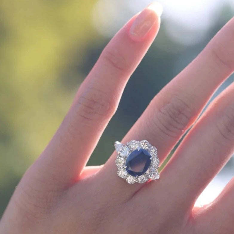 Art Deco Blue Sapphire Ring - ARTSY SILVER