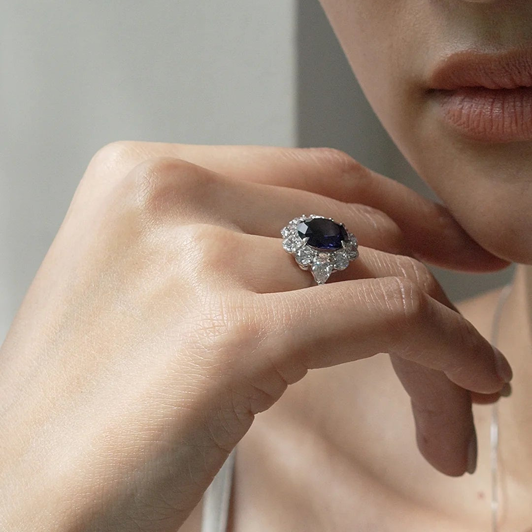 Art Deco Blue Sapphire Ring - ARTSY SILVER