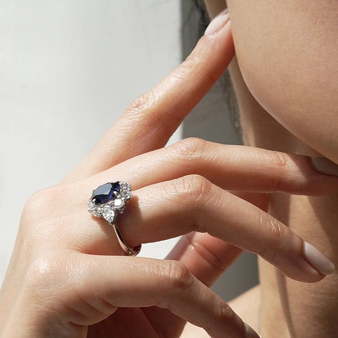 Art Deco Blue Sapphire Ring - ARTSY SILVER