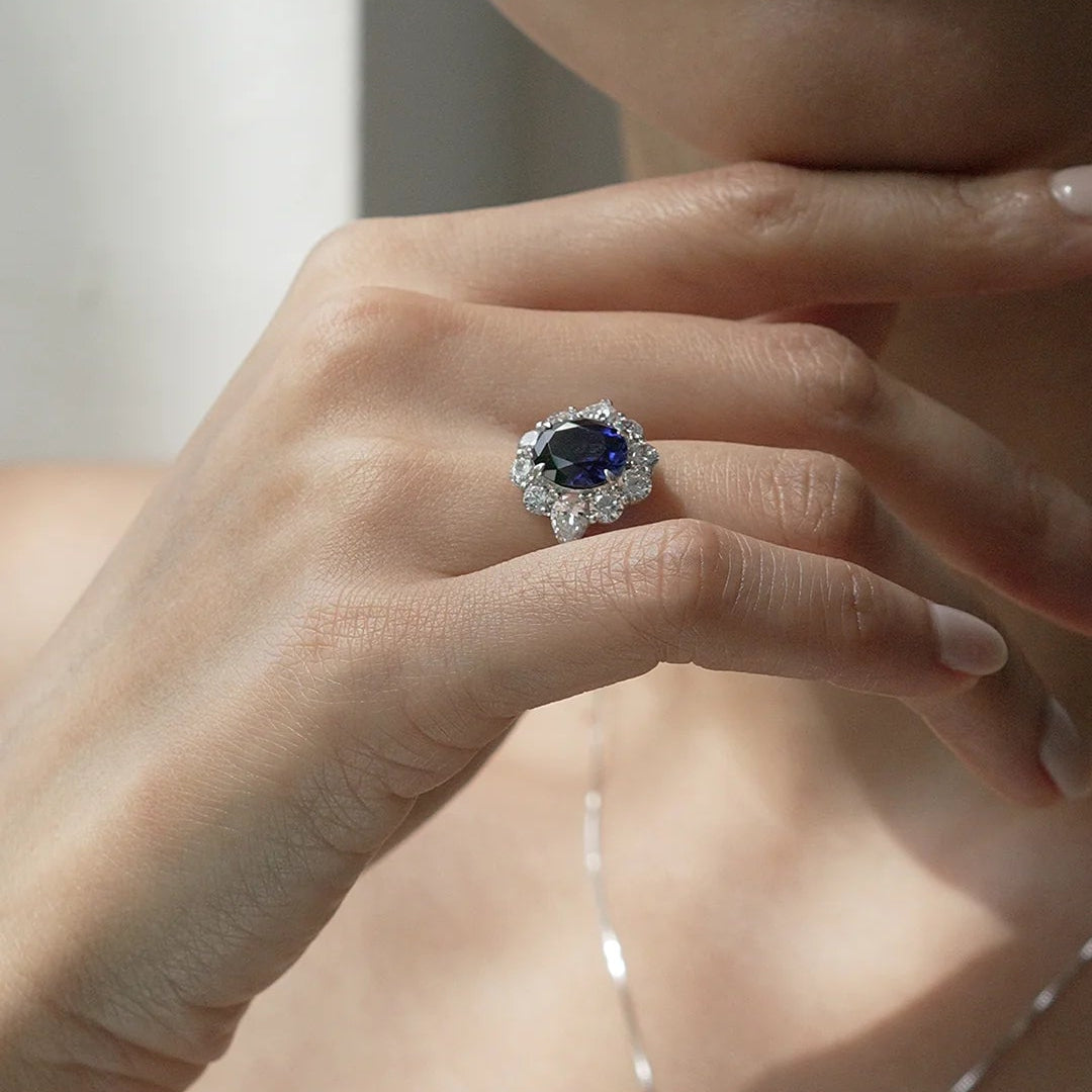 Art Deco Blue Sapphire Ring - ARTSY SILVER