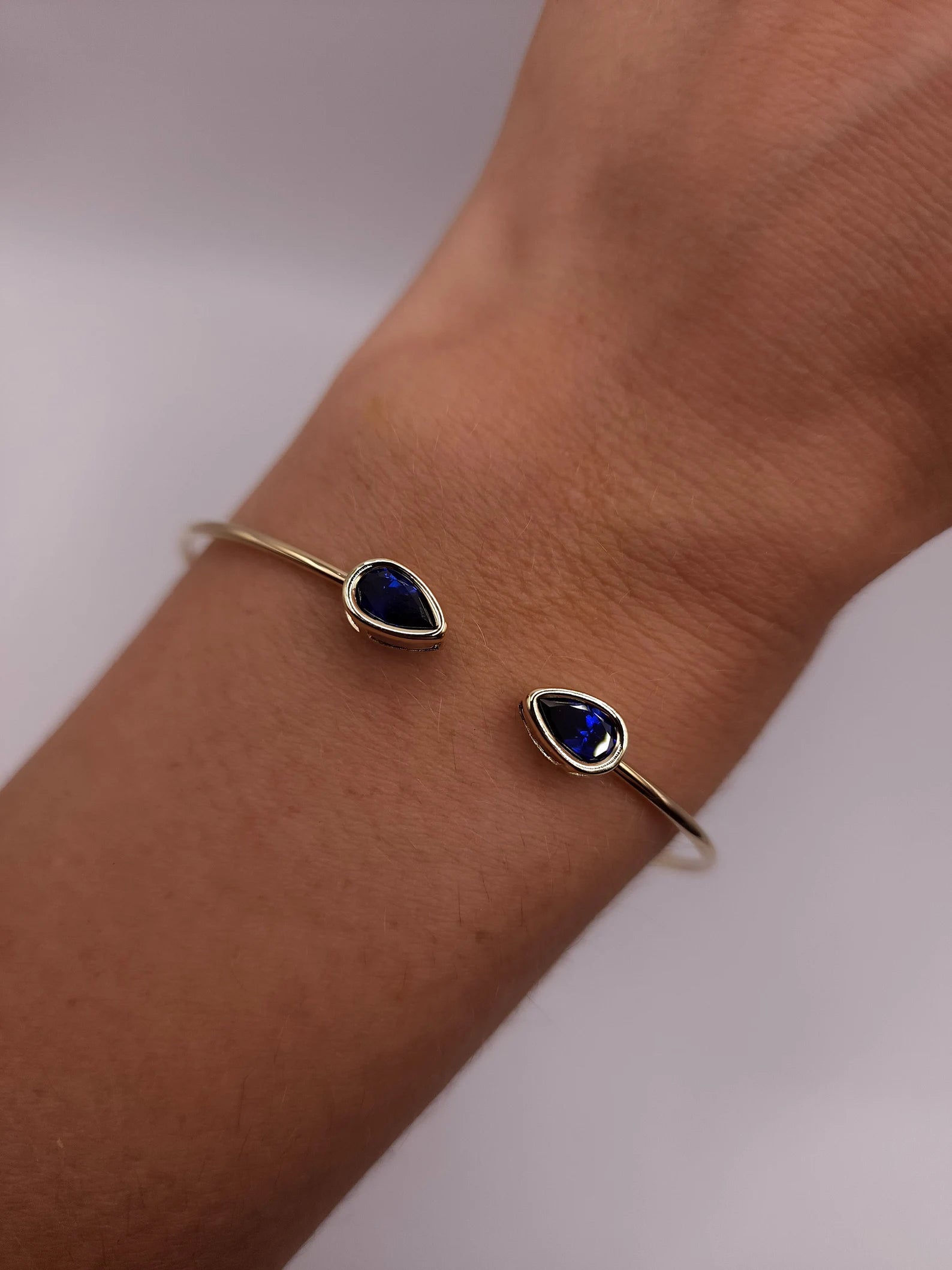 Blue Sapphire Pear Cut Bangle - ARTSY SILVER