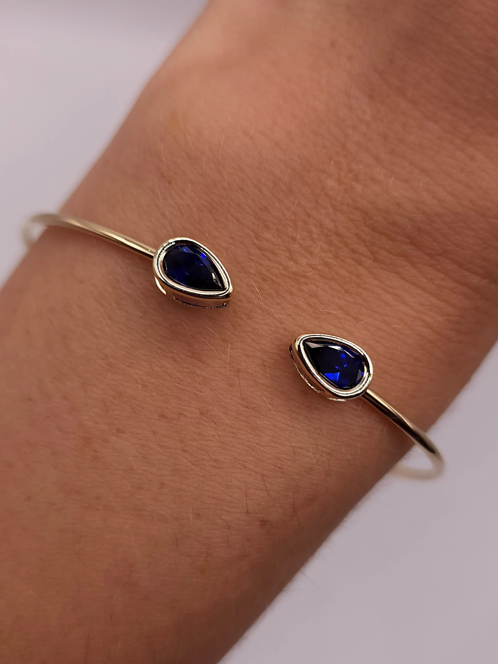 Blue Sapphire Pear Cut Bangle - ARTSY SILVER