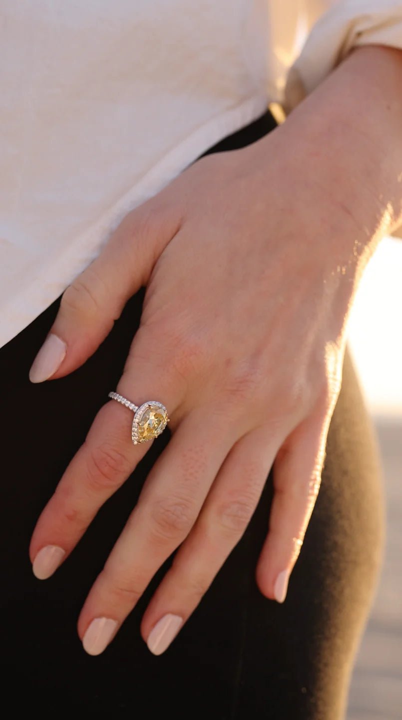 Canary Pear Yellow Zircon Ring - ARTSY SILVER