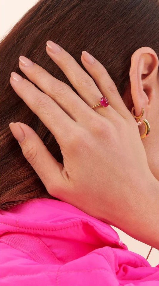 Glossy Ruby Cabochon Ring - ARTSY SILVER