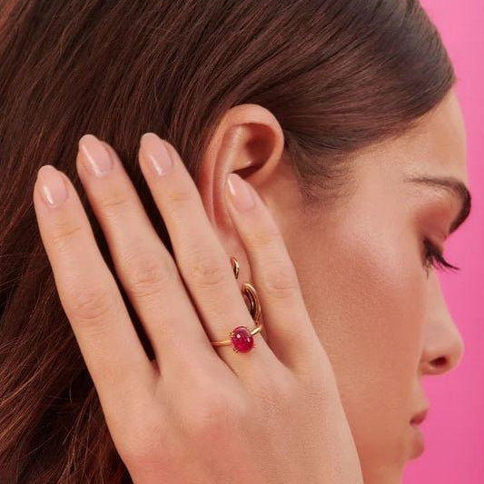 Glossy Ruby Cabochon Ring - ARTSY SILVER