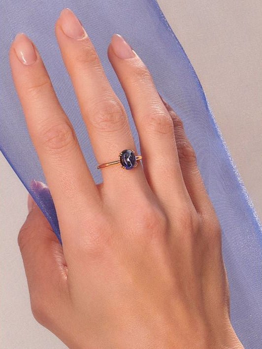 Glossy Cabochon Blue Promise Ring - ARTSY SILVER